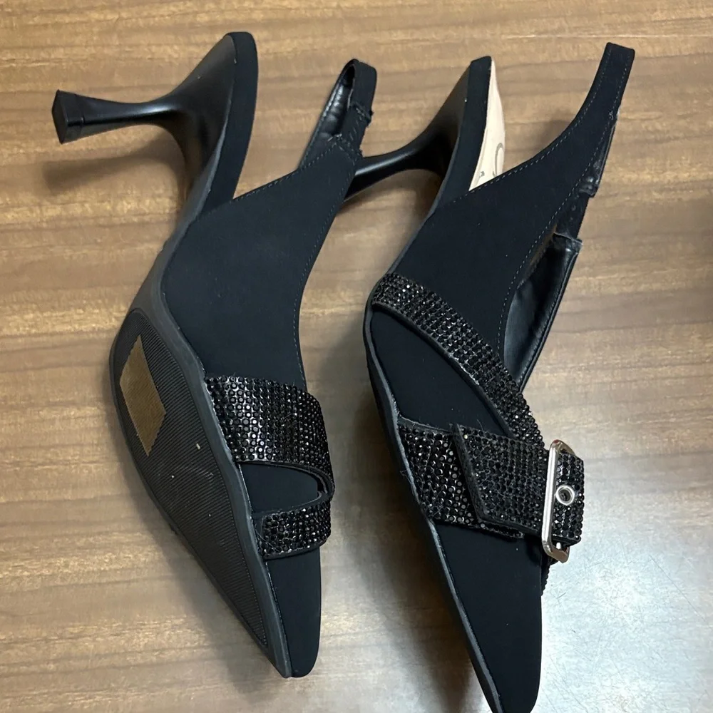 Sugar Black Slingback Heels with Buckle Detail - Picture 3 of 4